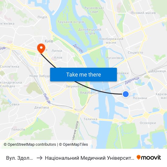 Вул. Здолбунівська to Національний Медичний Університет Імені О. О. Богомольця map