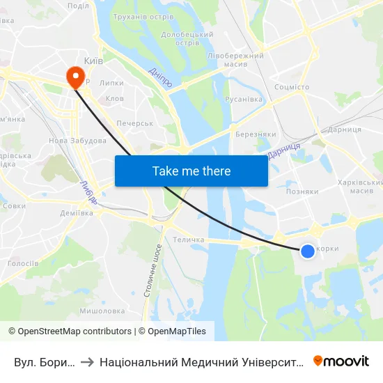 Вул. Бориса Гмирі to Національний Медичний Університет Імені О. О. Богомольця map