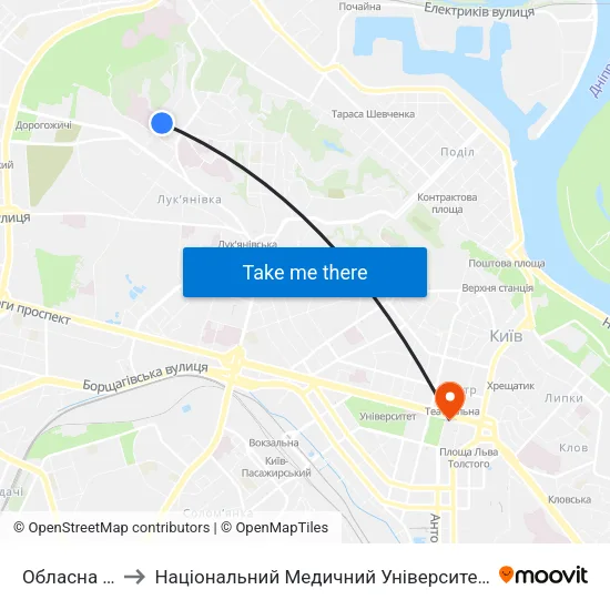 Обласна Лікарня to Національний Медичний Університет Імені О. О. Богомольця map