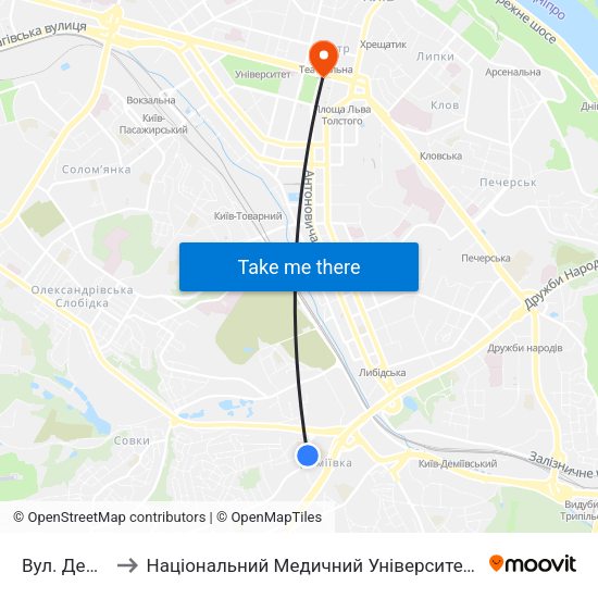 Вул. Деміївська to Національний Медичний Університет Імені О. О. Богомольця map