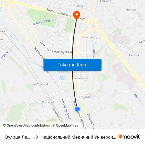 Вулиця Лабораторна to Національний Медичний Університет Імені О. О. Богомольця map