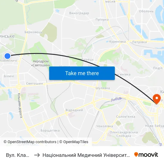 Вул. Клавдіївська to Національний Медичний Університет Імені О. О. Богомольця map
