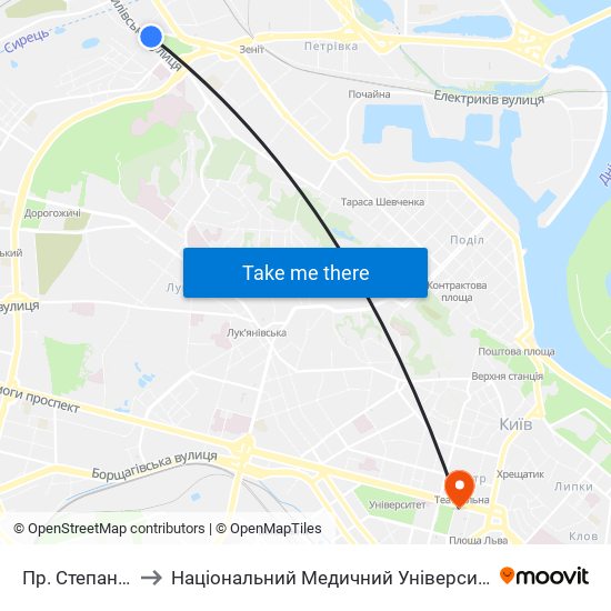 Пр. Степана Бандери to Національний Медичний Університет Імені О. О. Богомольця map