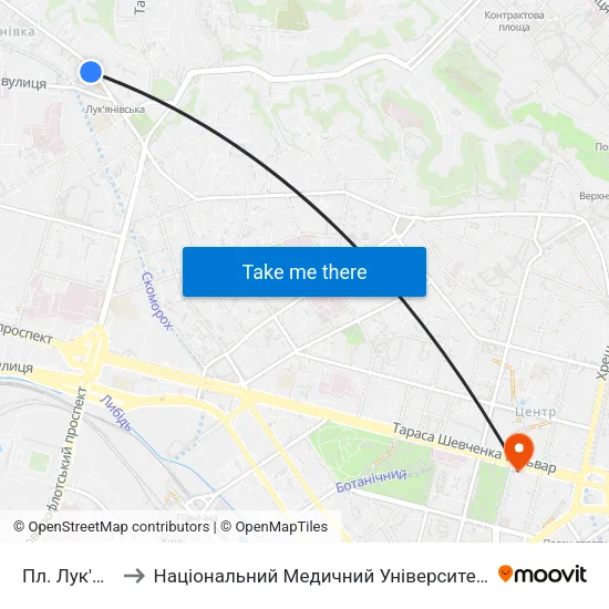 Пл. Лук'Янівська to Національний Медичний Університет Імені О. О. Богомольця map