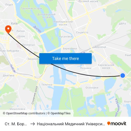 Ст. М. Бориспільська to Національний Медичний Університет Імені О. О. Богомольця map
