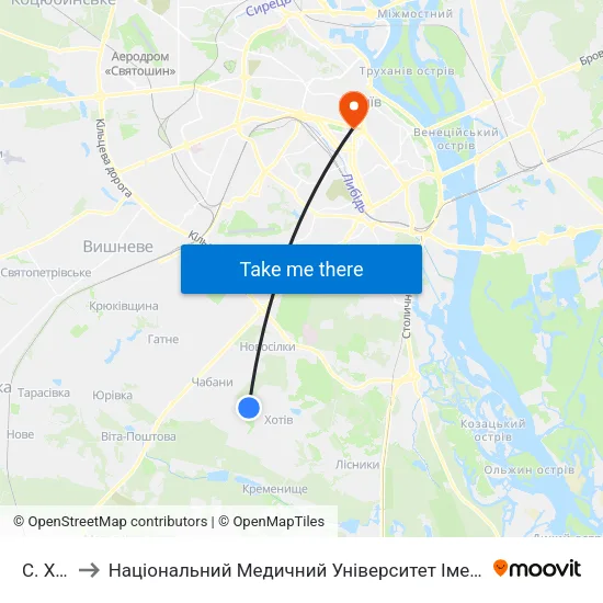 С. Хотів to Національний Медичний Університет Імені О. О. Богомольця map