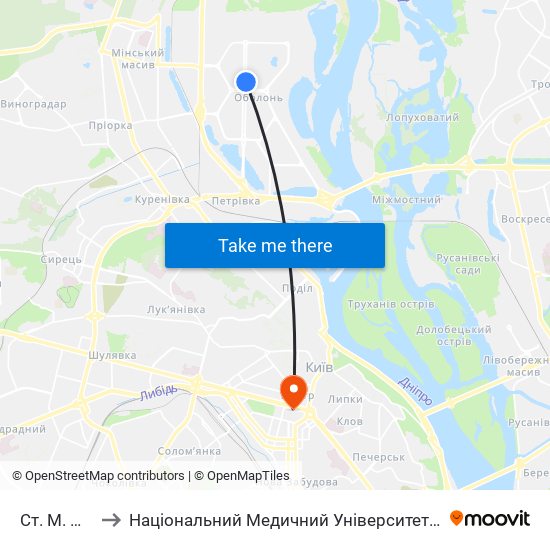 Ст. М. Мінська to Національний Медичний Університет Імені О. О. Богомольця map
