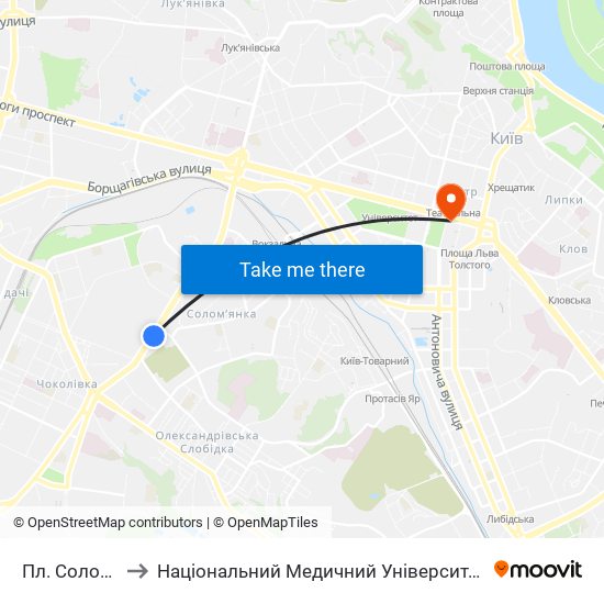 Пл. Солом'Янська to Національний Медичний Університет Імені О. О. Богомольця map