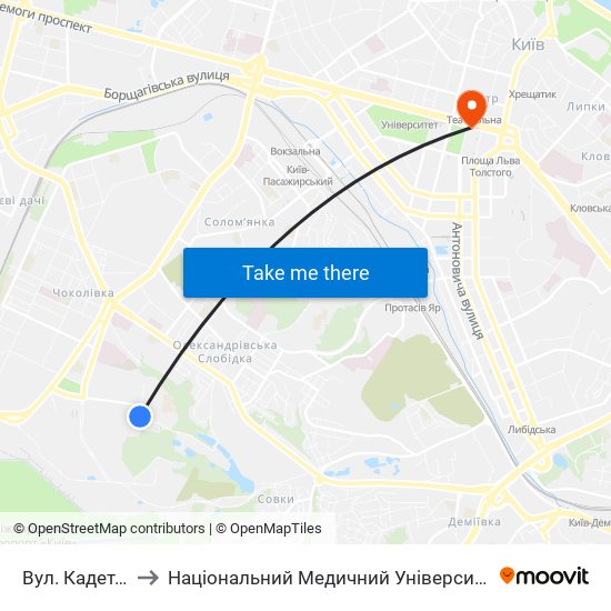 Вул. Кадетський Гай to Національний Медичний Університет Імені О. О. Богомольця map