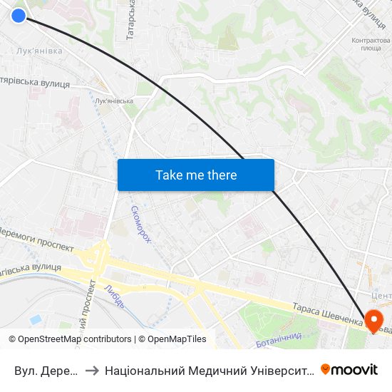 Вул. Деревлянська to Національний Медичний Університет Імені О. О. Богомольця map