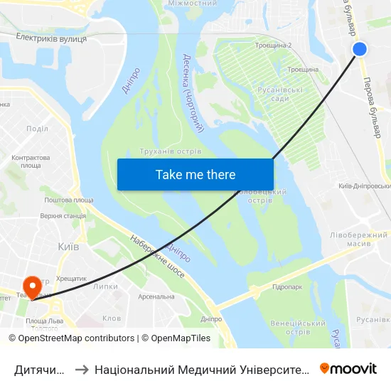 Дитячий Садок to Національний Медичний Університет Імені О. О. Богомольця map