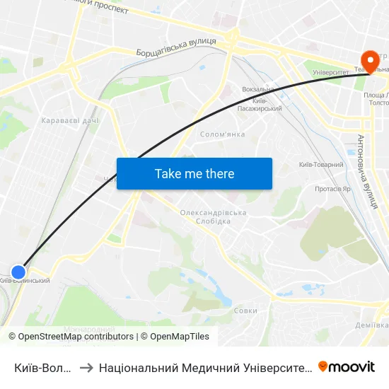 Київ-Волинський to Національний Медичний Університет Імені О. О. Богомольця map