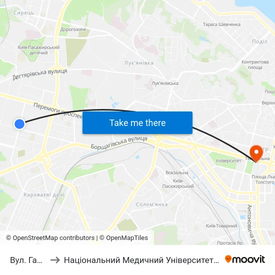 Вул. Гарматна to Національний Медичний Університет Імені О. О. Богомольця map
