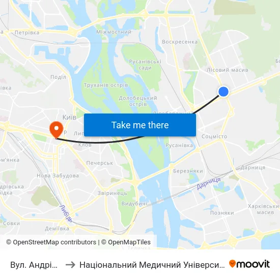 Вул. Андрія Малишка to Національний Медичний Університет Імені О. О. Богомольця map