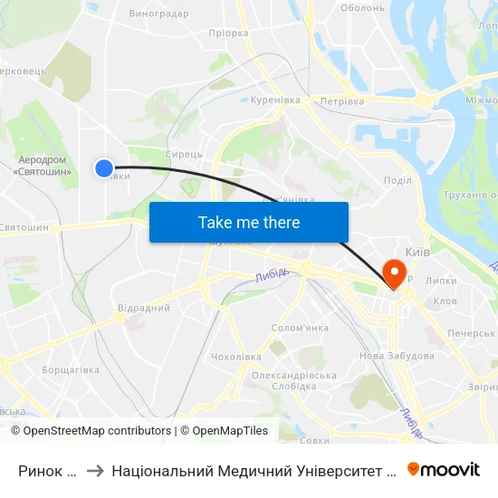 Ринок Нивки to Національний Медичний Університет Імені О. О. Богомольця map