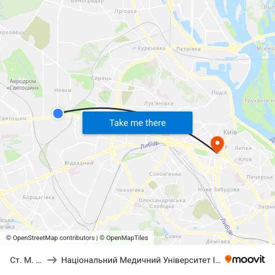 Ст. М. Нивки to Національний Медичний Університет Імені О. О. Богомольця map