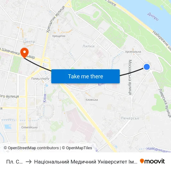 Пл. Слави to Національний Медичний Університет Імені О. О. Богомольця map