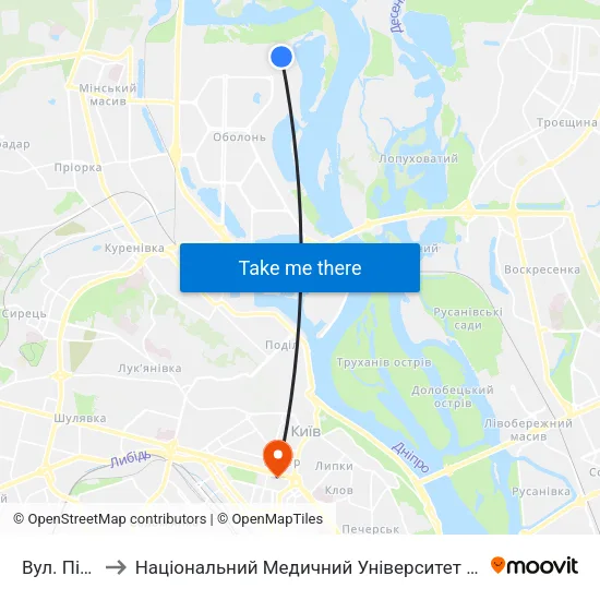 Вул. Північна to Національний Медичний Університет Імені О. О. Богомольця map