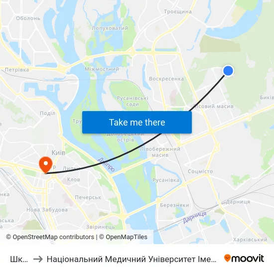 Школа to Національний Медичний Університет Імені О. О. Богомольця map