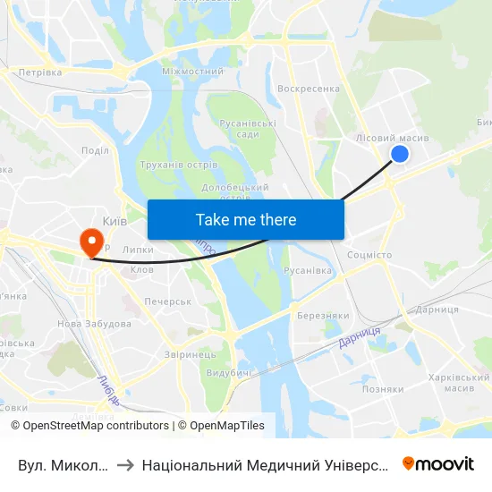 Вул. Миколи Матеюка to Національний Медичний Університет Імені О. О. Богомольця map