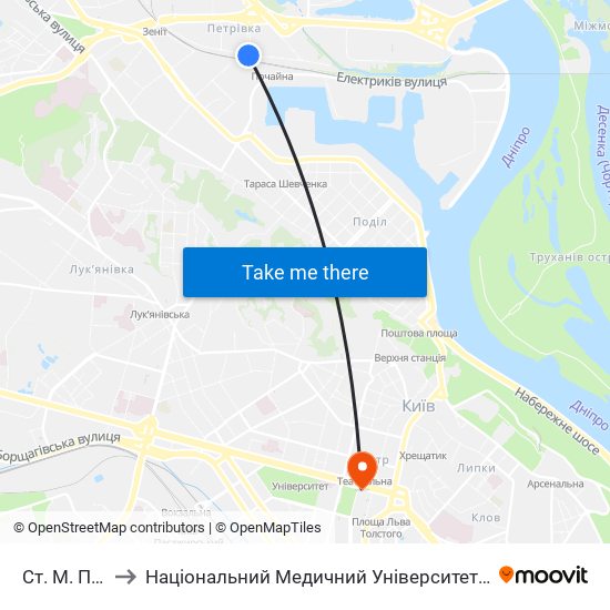 Ст. М. Почайна to Національний Медичний Університет Імені О. О. Богомольця map