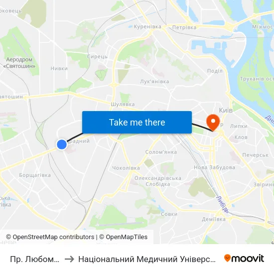 Пр. Любомира Гузара to Національний Медичний Університет Імені О. О. Богомольця map