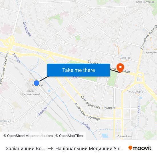 Залізничний Вокзал Центральний to Національний Медичний Університет Імені О. О. Богомольця map
