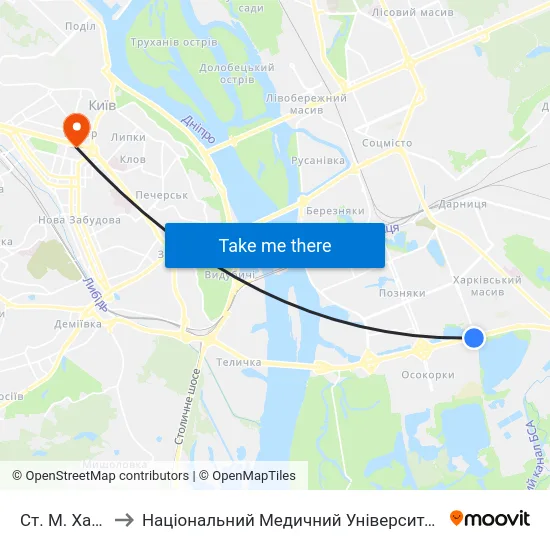 Ст. М. Харківська to Національний Медичний Університет Імені О. О. Богомольця map