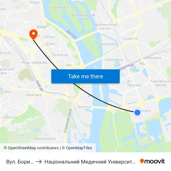 Вул. Бориса Гмирі to Національний Медичний Університет Імені О. О. Богомольця map