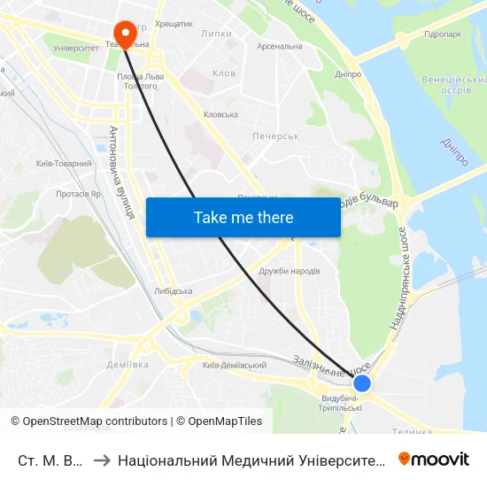 Ст. М. Видубичi to Національний Медичний Університет Імені О. О. Богомольця map