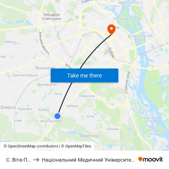 С. Віта-Поштова to Національний Медичний Університет Імені О. О. Богомольця map