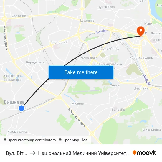 Вул. Вітянська to Національний Медичний Університет Імені О. О. Богомольця map