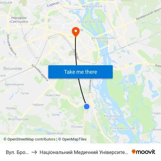 Вул. Бродівська to Національний Медичний Університет Імені О. О. Богомольця map