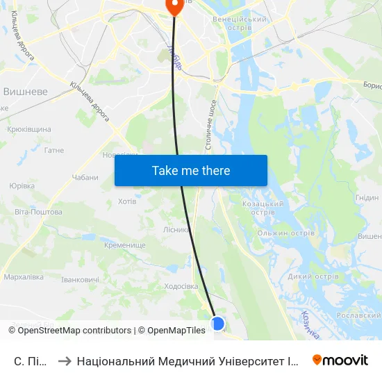 С. Підгірці to Національний Медичний Університет Імені О. О. Богомольця map