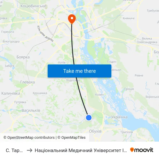 С. Тарасівка to Національний Медичний Університет Імені О. О. Богомольця map