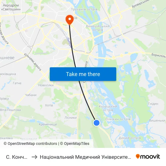 С. Конча-Заспа to Національний Медичний Університет Імені О. О. Богомольця map