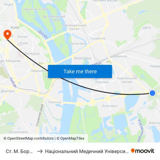 Ст. М. Бориспільська to Національний Медичний Університет Імені О. О. Богомольця map
