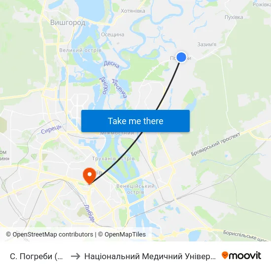 С. Погреби (Вул. Соборна) to Національний Медичний Університет Імені О. О. Богомольця map