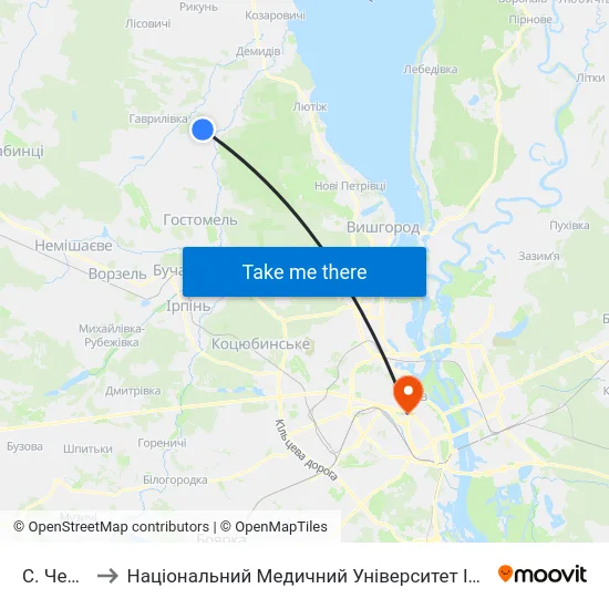 С. Червоне to Національний Медичний Університет Імені О. О. Богомольця map