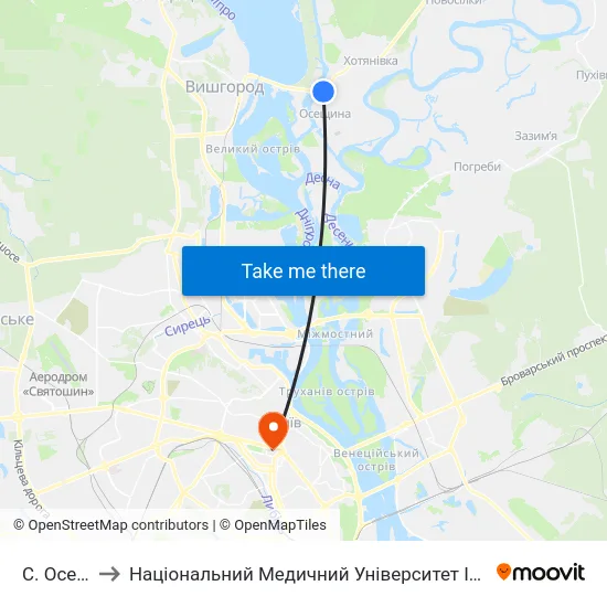 С. Осещина to Національний Медичний Університет Імені О. О. Богомольця map