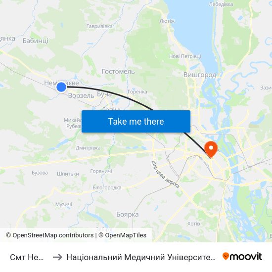 Смт Немішаєве to Національний Медичний Університет Імені О. О. Богомольця map