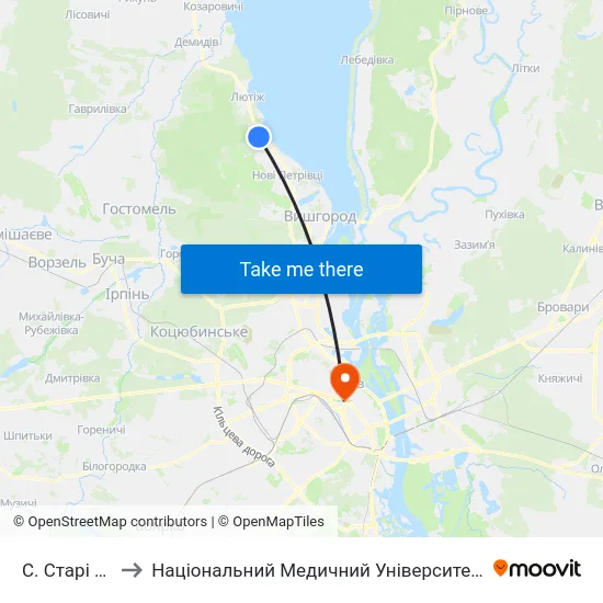 С. Старі Петрівці to Національний Медичний Університет Імені О. О. Богомольця map