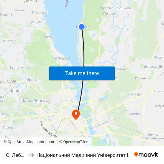 С. Лебедівка to Національний Медичний Університет Імені О. О. Богомольця map
