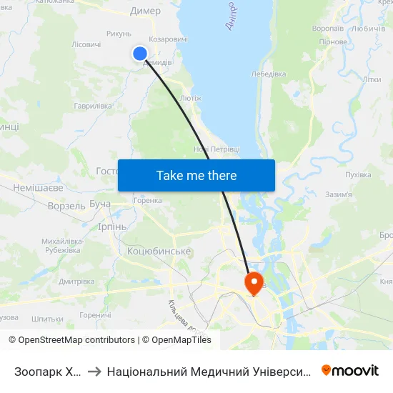 Зоопарк XII Місяців to Національний Медичний Університет Імені О. О. Богомольця map