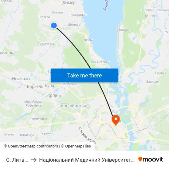 С. Литвинівка to Національний Медичний Університет Імені О. О. Богомольця map