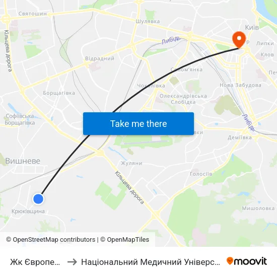 Жк Європейське Місто to Національний Медичний Університет Імені О. О. Богомольця map