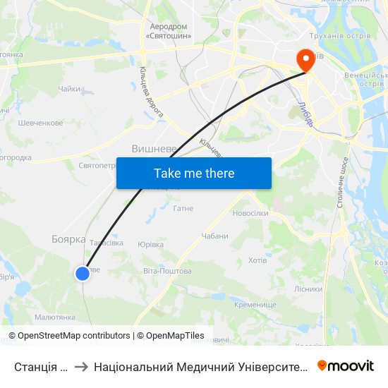 Станція Боярка to Національний Медичний Університет Імені О. О. Богомольця map