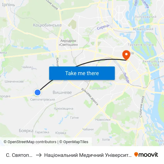 С. Святопетрівське to Національний Медичний Університет Імені О. О. Богомольця map