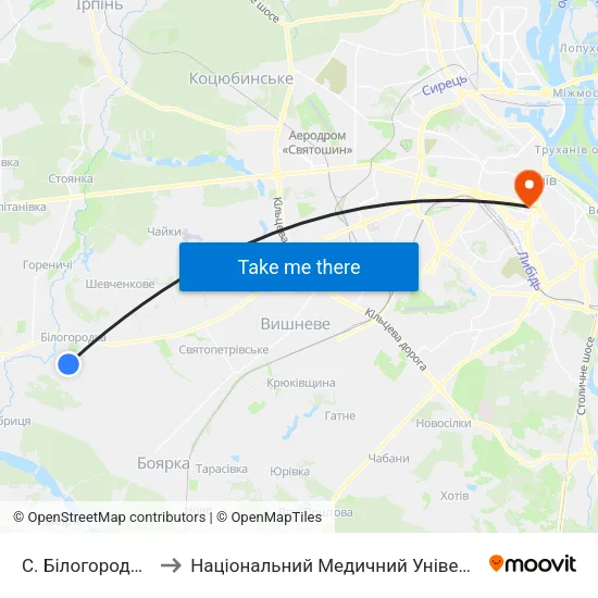 С. Білогородка (Школа №2) to Національний Медичний Університет Імені О. О. Богомольця map