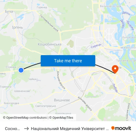 Сосновий Бір to Національний Медичний Університет Імені О. О. Богомольця map